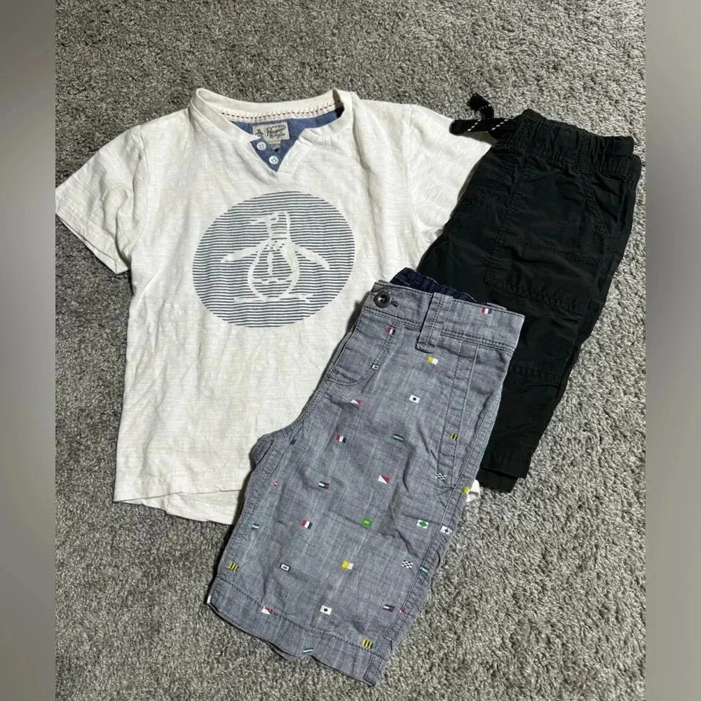 Boys Size 7 Lot 1 White Penguin Shirt, Tommy Hilfiger & Jumping Bean Shorts 7x - Picture 1 of 8